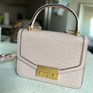 Tory burch juliette satchel mini pink embossed